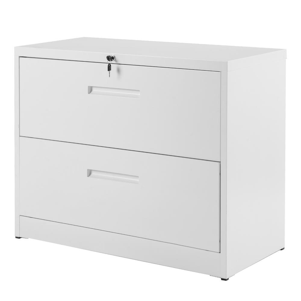 Merax White Lockable Heavy Duty Lateral Metal File Cabinet With 2