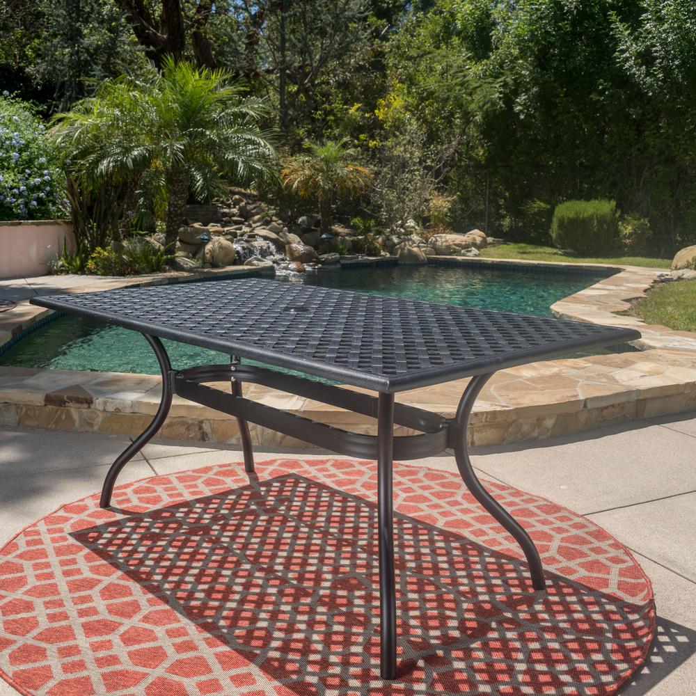 Noble House Cayman Black Sand Rectangle Aluminum Outdoor Dining Table