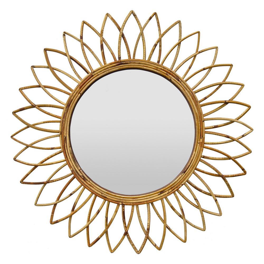 32 In Natural Brown Fiber Rattan Mirror
