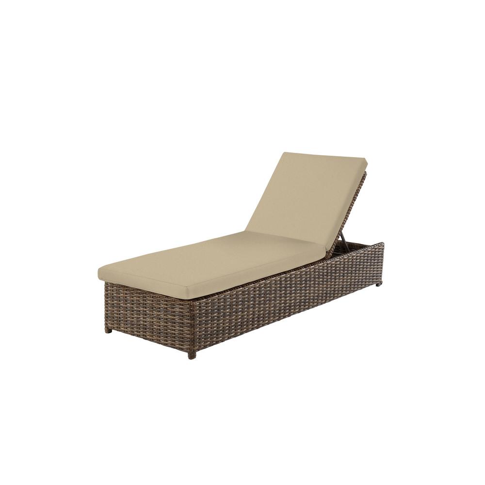 Hampton Bay Fernlake Taupe Wicker Outdoor Patio Chaise Lounge with