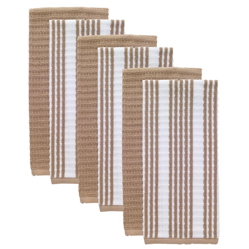Ritz T Fal Sand Solid And Stripe Cotton Waffle Terry Kitchen Dish Towel Set Of 6 68659 The Home Depot Ritz T Fal Sand Solid And Stripe Cotton