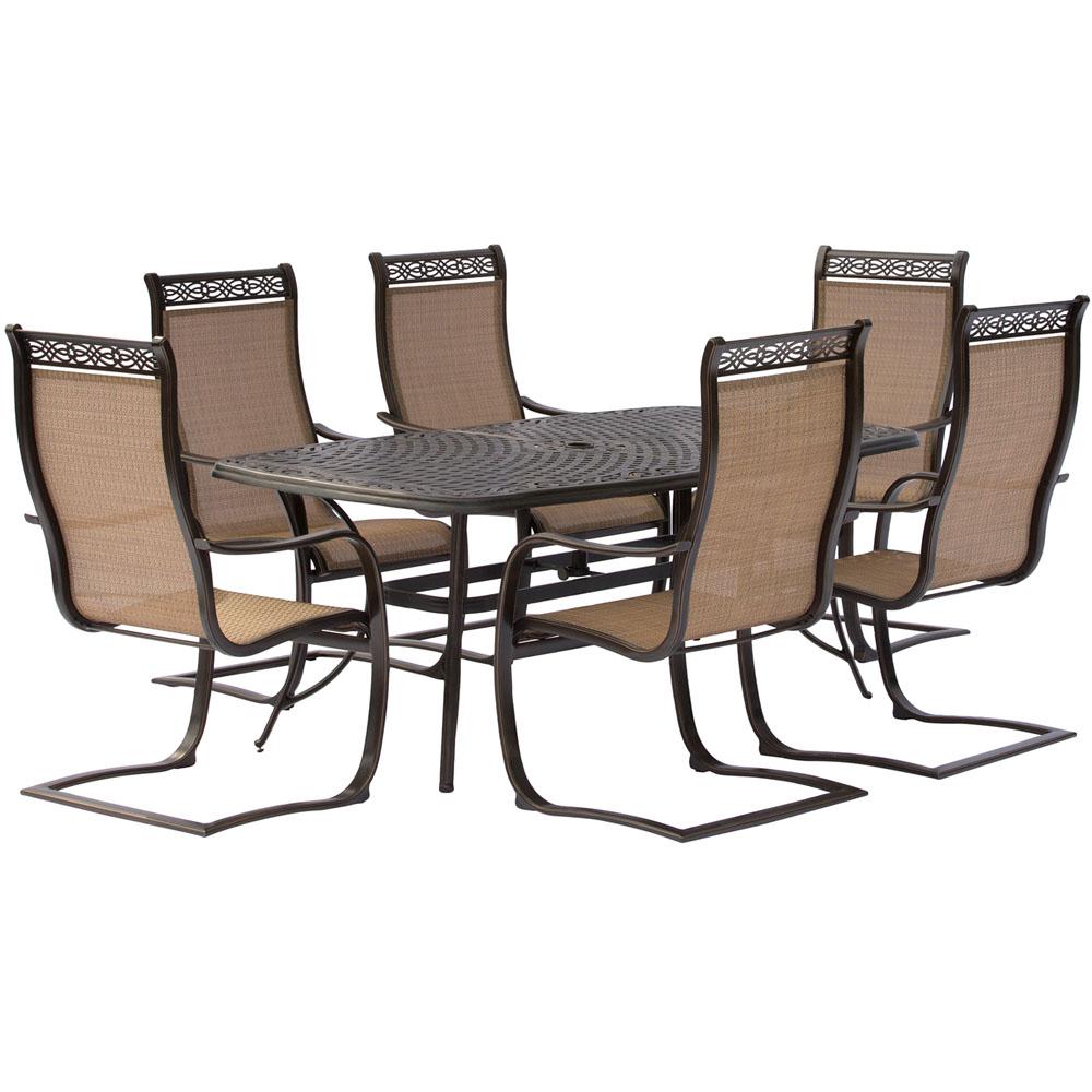 Hanover Manor 7 Piece Aluminum Rectangular Outdoor Dining Set With Hanover Manor 7 Piece Aluminum Rectangular Outdoor Dining Set With Spring Sling Chairs And Cast