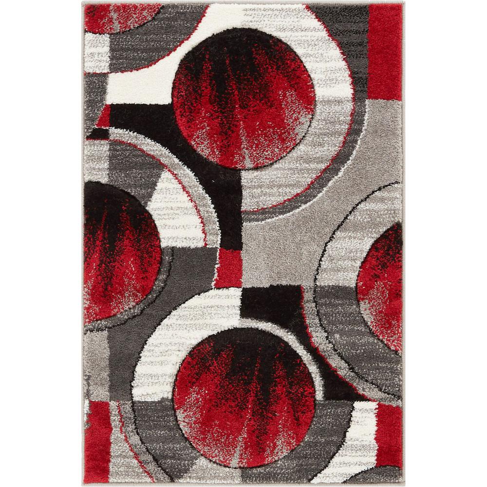 Well Woven Ruby Yolo 2 Ft X 3 Modern Geometric Shapes Red Grey Area Rug