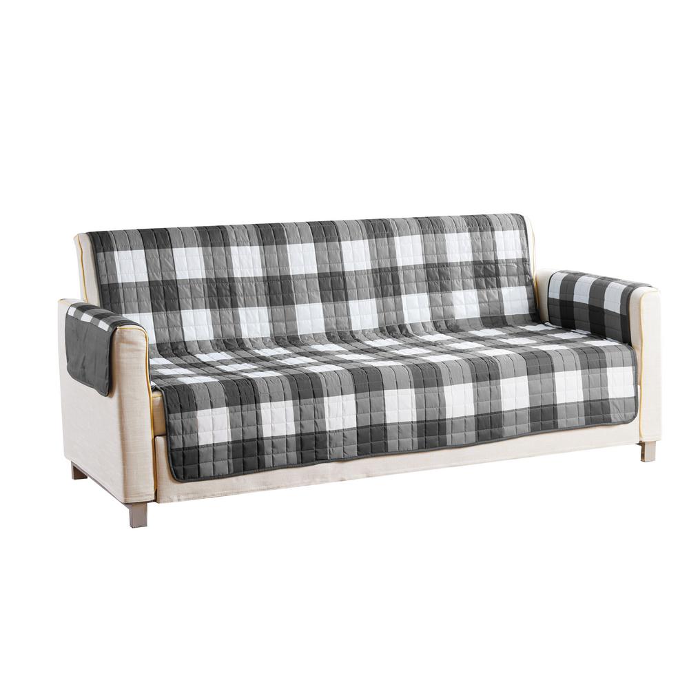 Alba Water Resistant Grey Black Fit Polyester Sofa Slip Cover