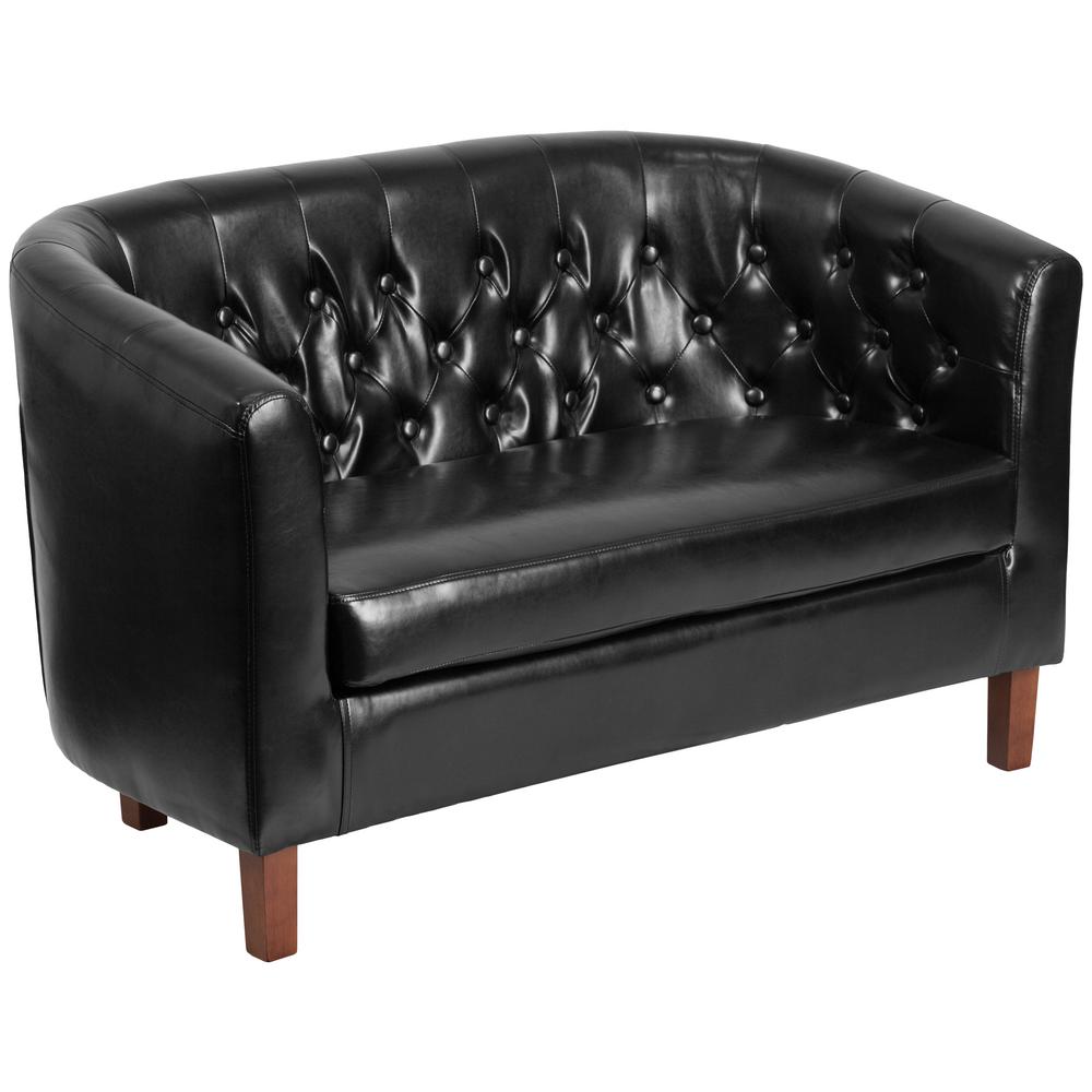 Clic Black Faux Leather Sofas Loveseats Living Room Black Leather Barrel Loveseat
