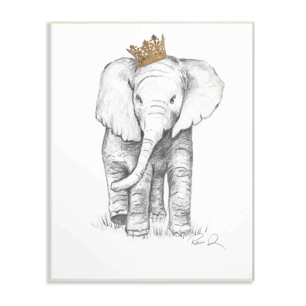 10 In X 15 Elephant Royalty Graphite Drawing By Reesa Qualia Printed Wood Wall Art