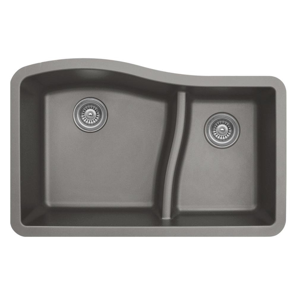 Karran Undermount Quartz Composite 32 In 60 40 Double Bowl Kitchen Sink In Concrete