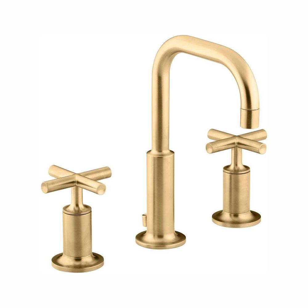 Purist 8 in. Widespread 2-Handle Mid-Arc Bathroom Faucet in Vibrant Modern Brushed Gold
