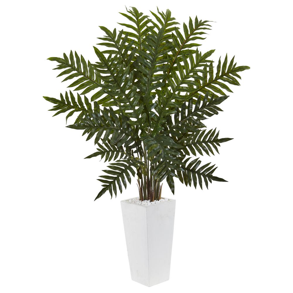 Nearly Natural Indoor Evergreen Artificial Plant in White Tower Planter