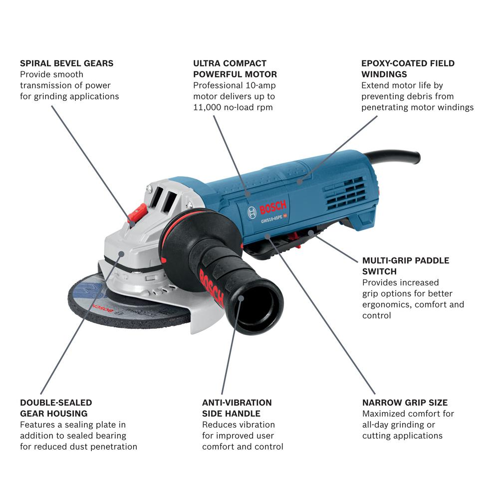 Bosch 10 Amp Corded 4 1 2 In Angle Grinder With Paddle Switch