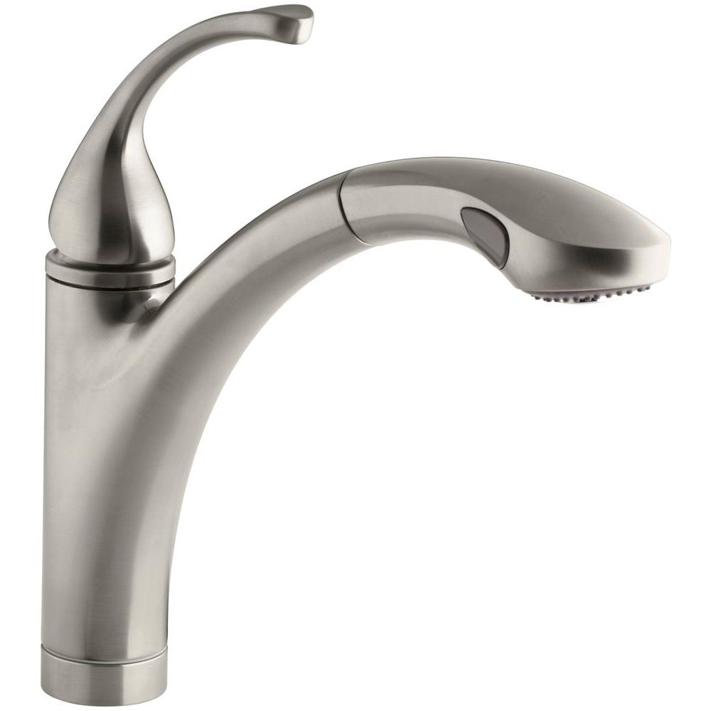 Kohler Forte Single Handle Pull Out Sprayer Kitchen Faucet With Masterclean Spray Face In Vibrant Brushed Nickel K 10433 Bn The Home Depot