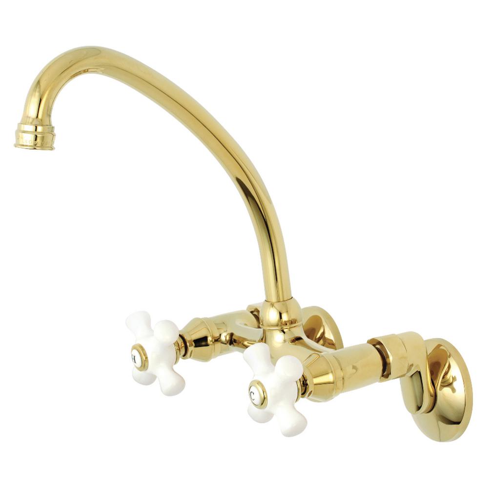 Kingston Brass 2 Handle Wall Mount Standard Kitchen Faucet In Polished