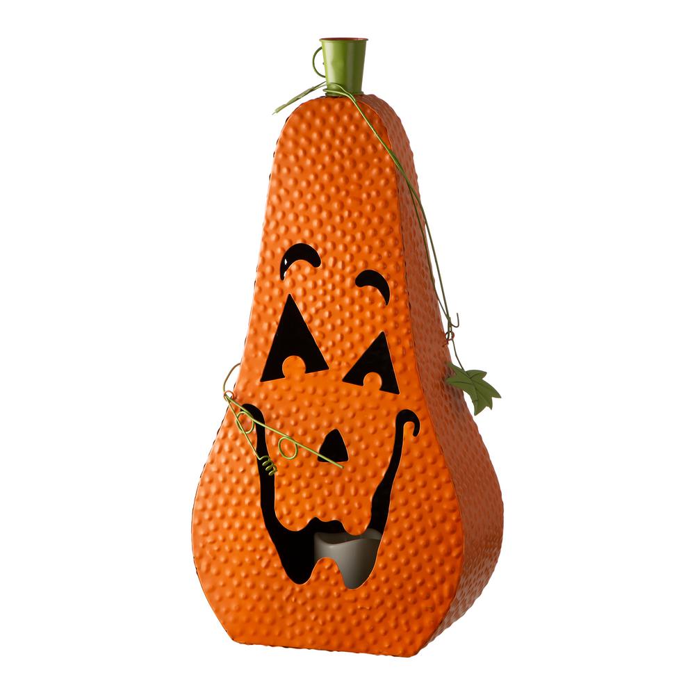 Glitzhome 23.62 in. H Halloween Metal Jack-O-Lantern with LED Pillar ...