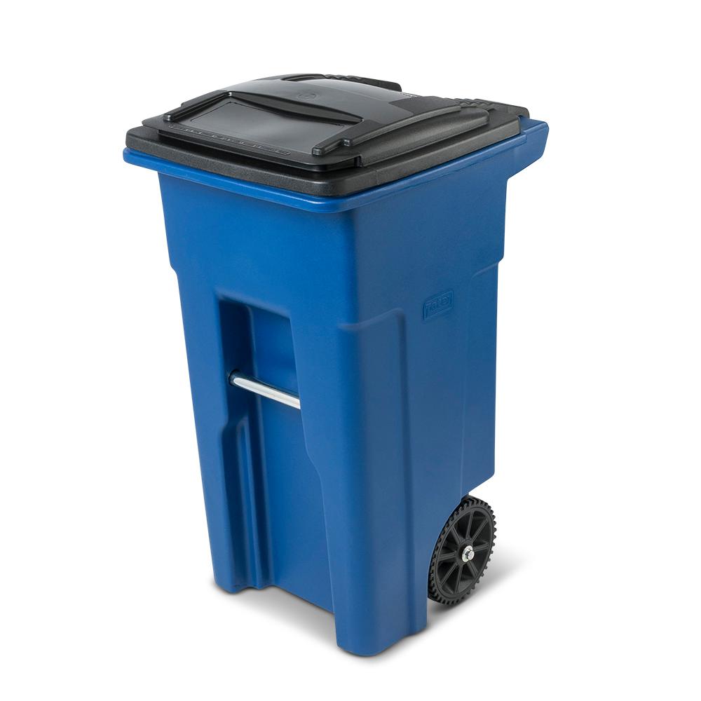 Toter 96 Gal Blue Trash Can With Wheels And Attached Lid 25596 R1705 The Home Depot