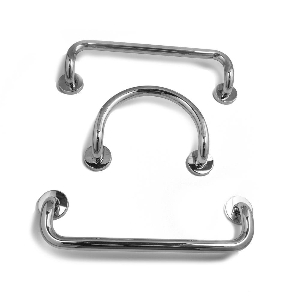 No Drilling Required 12 in. x 11/4 in. Grab Bar in Polished Stainless