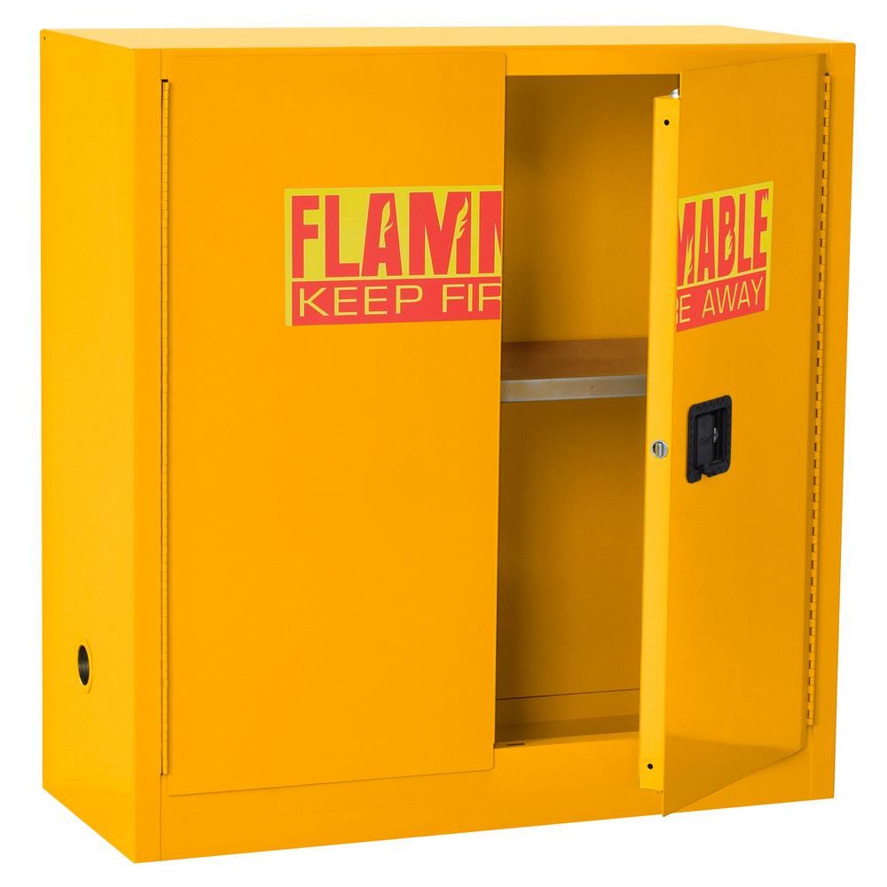 Sandusky 44 In H X 43 In W X 18 In D Steel Freestanding Flammable Liquid Safety Double Door Cabinet In Yellow Sc300f The Home Depot
