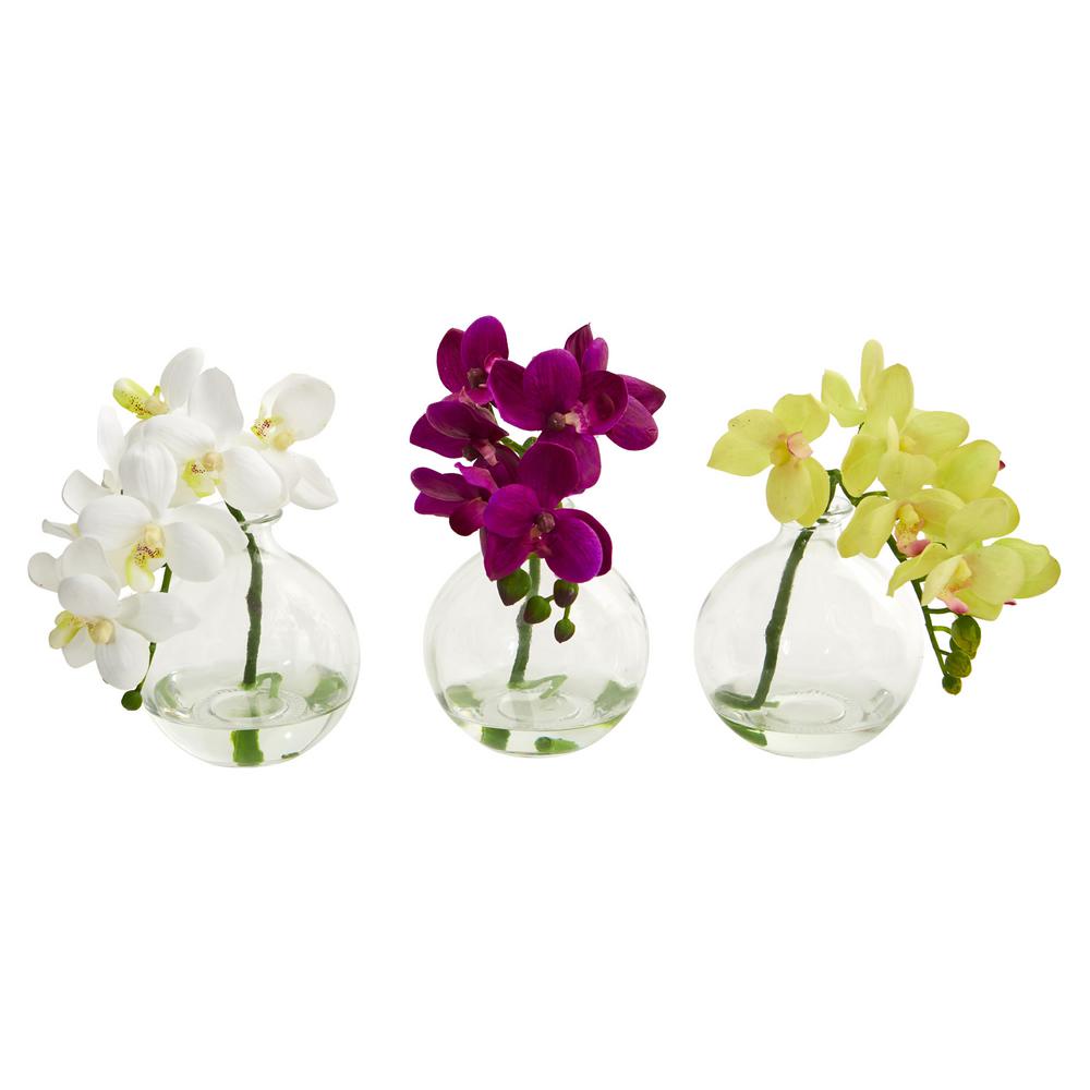 Nearly Natural 9 in. Phalaenopsis Orchid Artificial Arrangement in Vase