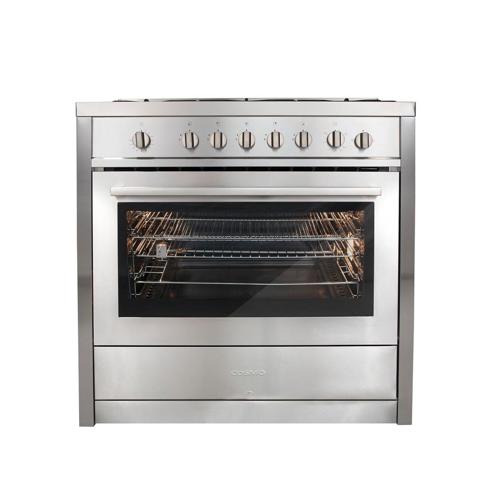 Cosmo 36 in. 3.8 cu. ft. Gas Range in Stainless Steel with 5 Italian Made Burners and Motorized