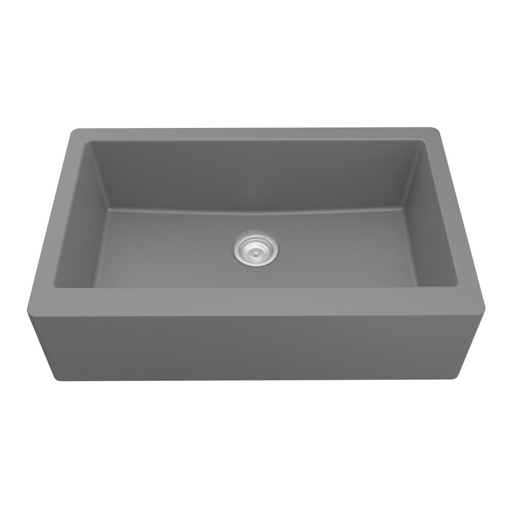 Farmhouse Apron Front Quartz Composite 34 In Single Bowl Kitchen Sink In Grey