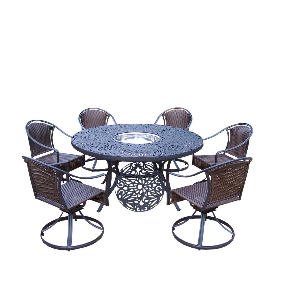Rectangle Metal Patio Furniture Umbrella Dining 8 Piece Aluminum Outdoor Dining Set With Stainless Steel Ice Bucket