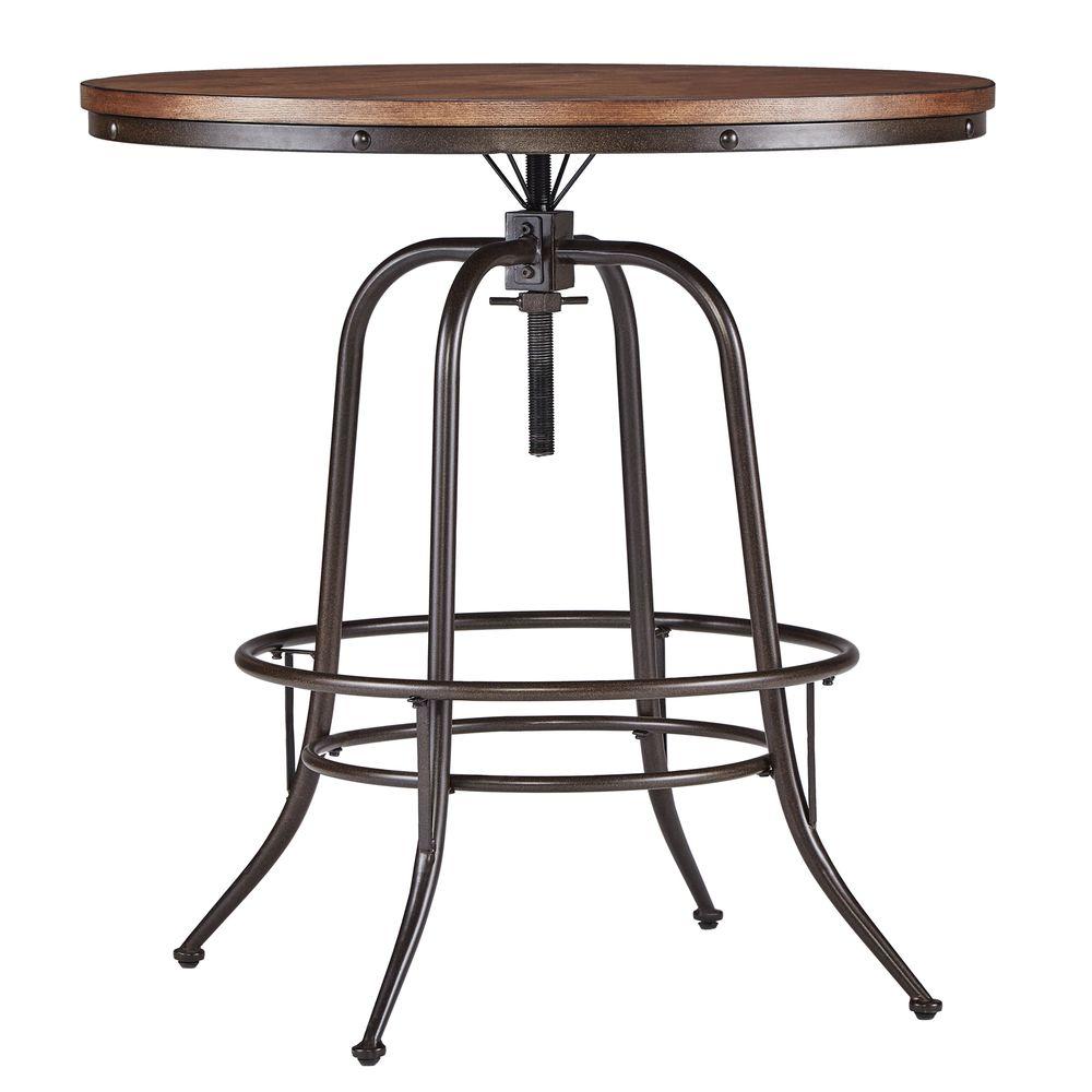 HomeSullivan Olson Brown Adjustable Pub\/Bar Table40542936RD  The Home Depot