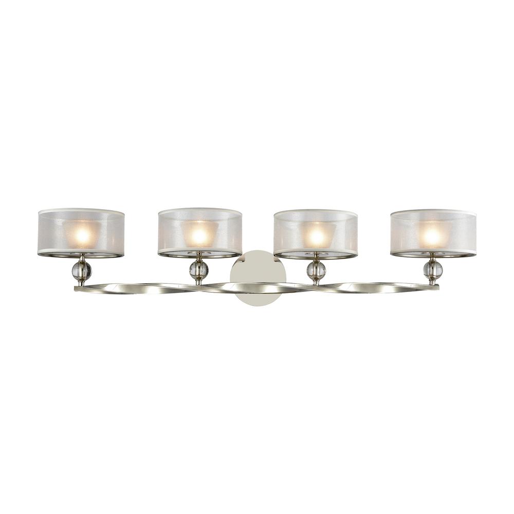 An Lighting Corisande 4 Light Polished Nickel With Silver Organza Shade Bath An Lighting Corisande 4 Light Polished Nickel With Silver Organza Shade Bath
