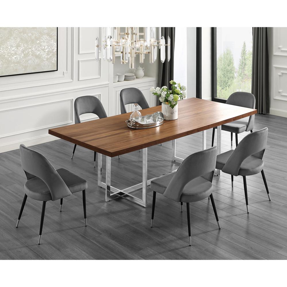 Inspired Home Davian 945 In Walnut Wood Veneer Dining Table With Chrome Metal Legs Dt122 09wnl Hd The Home Depot