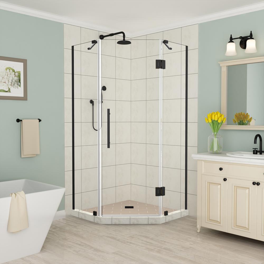 Aston Merrick 36 In To 5 X 72 Frameless Hinged Neo Angle Shower Door Matte Black