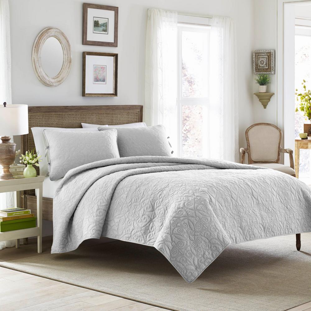 Laura Ashley Felicity 2 Piece Soft Grey Twin Quilt Set 213548