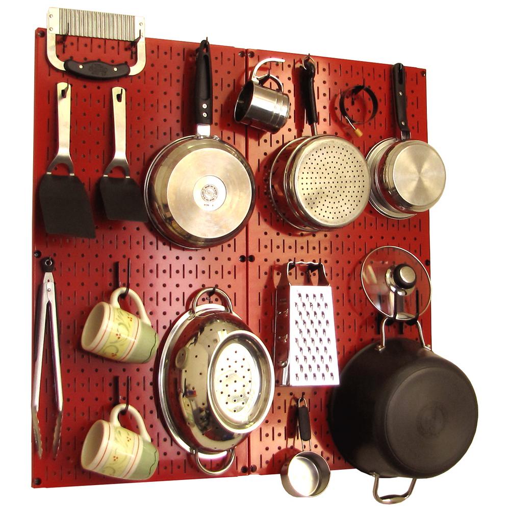 Wall Control Kitchen Pegboard 32 in. x 32 in. Metal Peg Board Pantry Organizer Kitchen Pot Rack with Red Pegboard and Black Peg Hooks 31-KTH-210 RB - The Home Depot