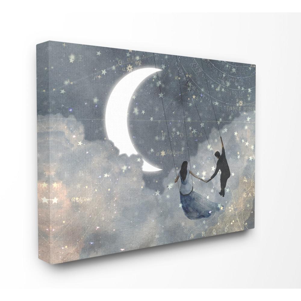 24 In X 30 Grey And Blue Celestial Love Sky Swinging By The Moon Artist Victoria Borges Canvas Wall Art