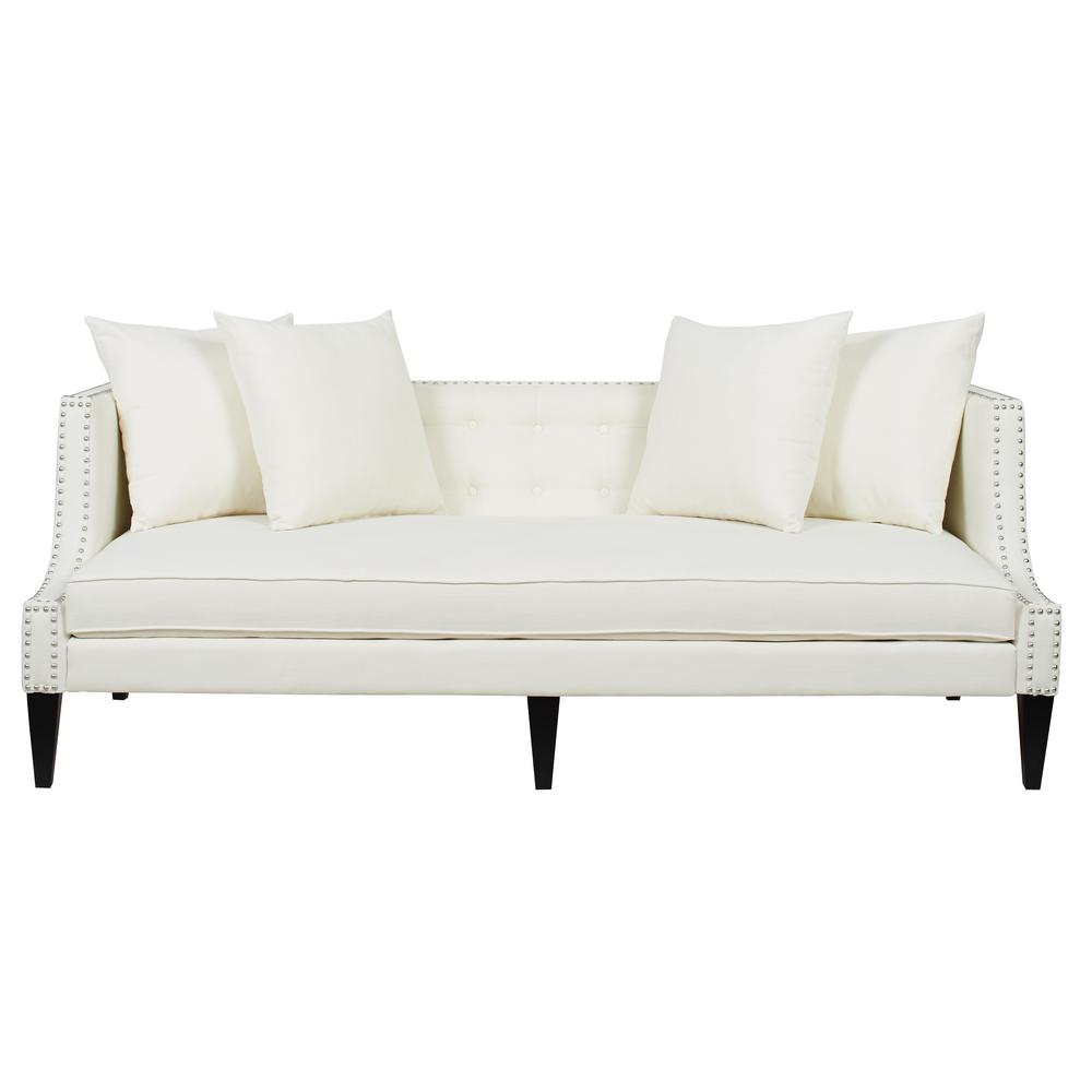 White Sofas Loveseats Living Room Furniture The Home Depot Caroline Antique White Sofa