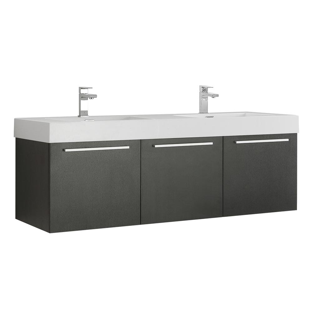 Fresca Vista 60 In Modern Wall Hung Bath Vanity In Black With Double Vanity Top In White With White Basins Fcb8093bw D I The Home Depot