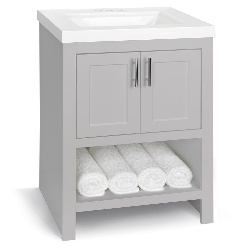 Glacier Bay Spa 24 In W X 18 75 In D Bath Vanity In Dove Gray With Cultured Marble Vanity Top In White With White Sink And Mirror Ppspadvr24my The Home Depot