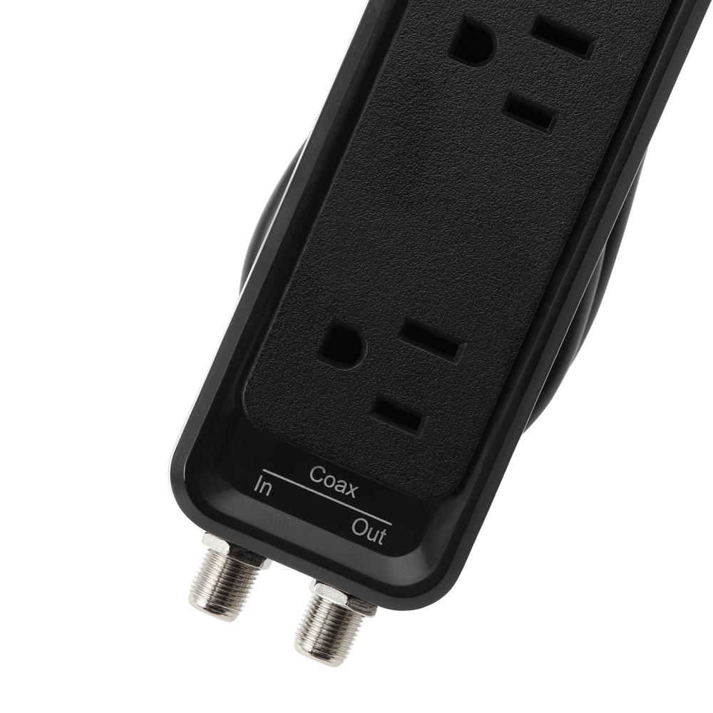 Black 7Outlet Coax Surge Protector W/6 ft. Cord Heavy Duty Power Strip