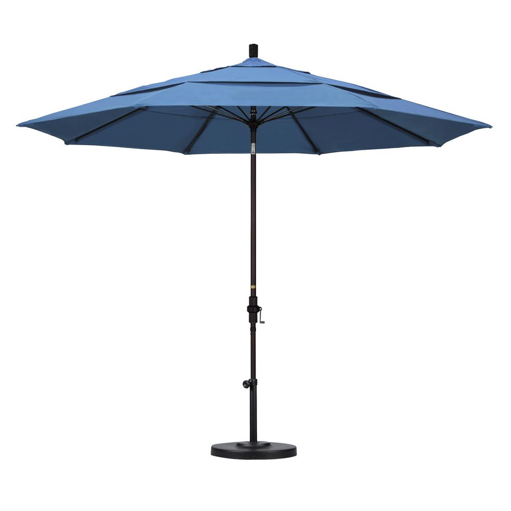 California Umbrella 11 Ft Fiberglass Collar Tilt Double Vented Patio Umbrella In Frost Blue Olefin Gscuf118117 F26 Dwv The Home Depot