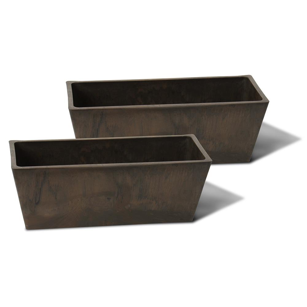 Valencia 14 In Windowsill Brown Marble Plastic Planter 2 Pack