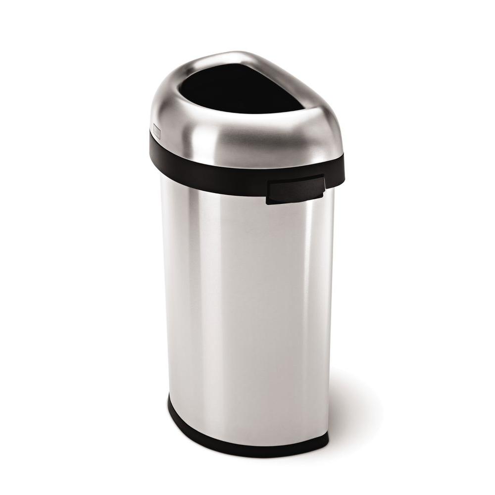 Simplehuman 60 Liter 16 Gal Heavy Gauge Brushed Stainless Steel Semi Round Open Top Commercial Trash Can