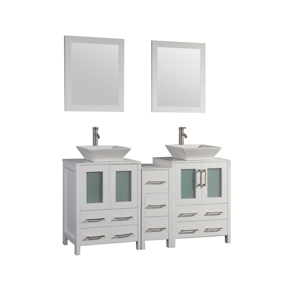 Vanity Art Ravenna 60 In W X 18 5 D 36 H Bathroom White With Double Basin Top Ceramic And Mirrors