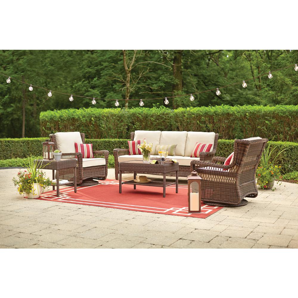Hampton Bay Park Meadows Brown 5 Piece Wicker Outdoor Seating Set With Beige Cushions