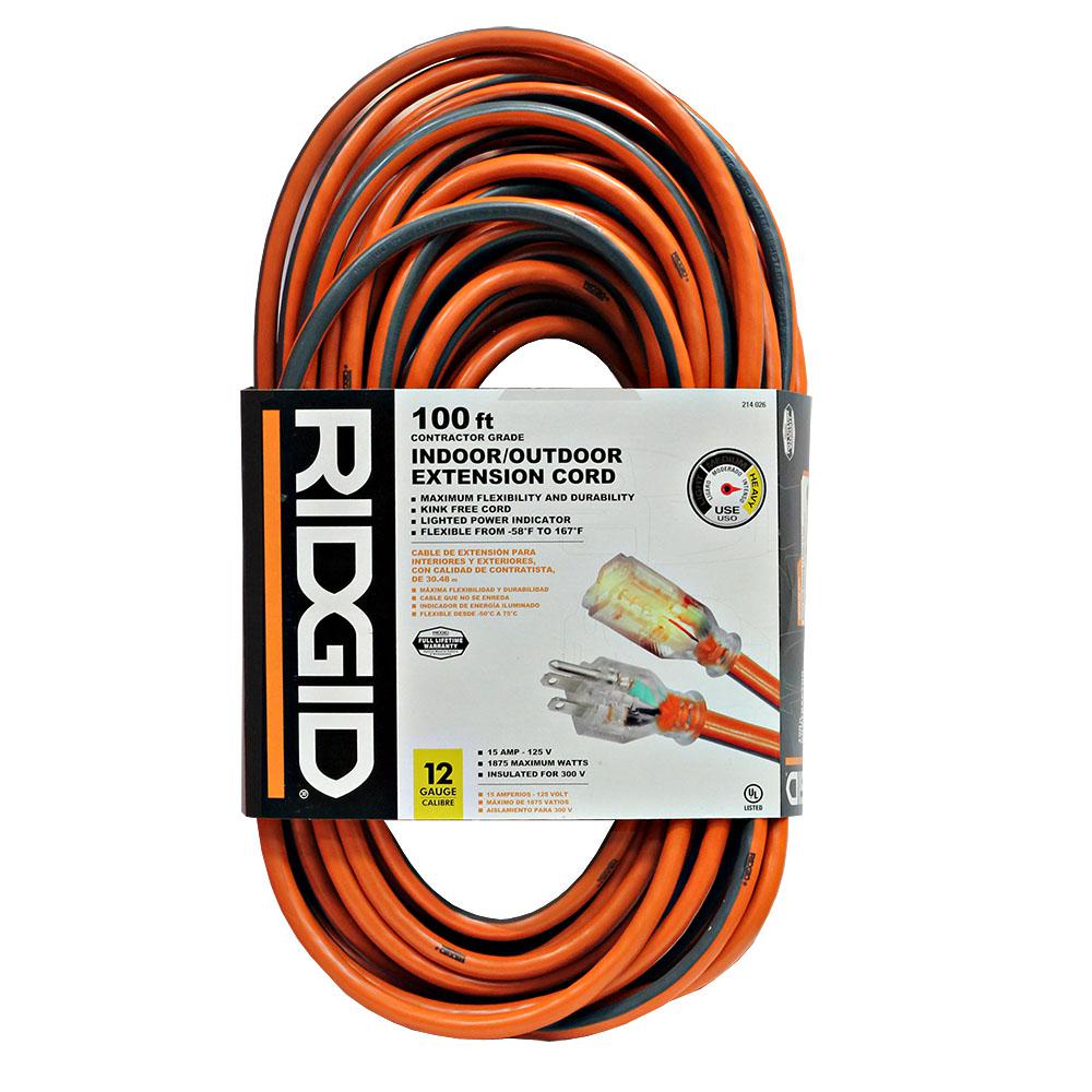 Ridgid 100 Ft 12 3 Outdoor Extension Cord 657 123100rl6a The Home Ridgid 100 Ft 12 3 Outdoor Extension Cord