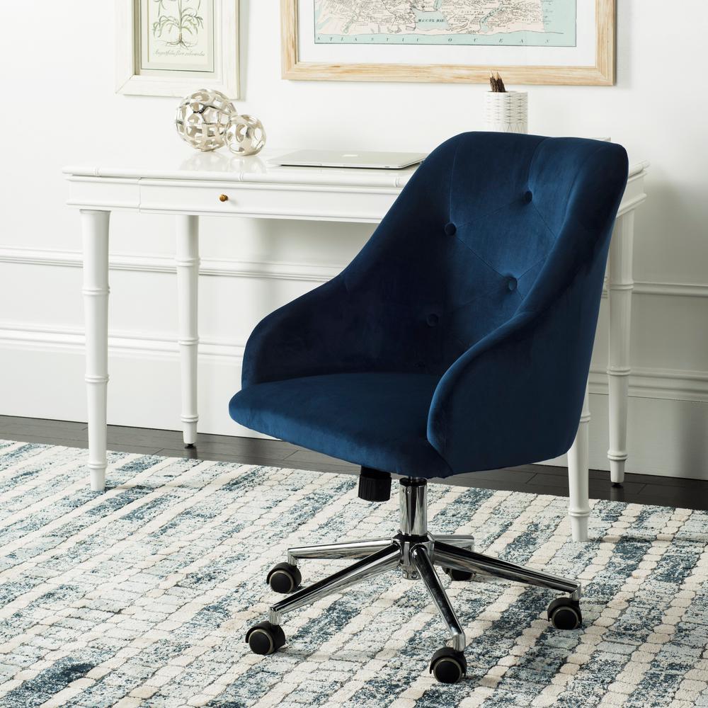 Safavieh Evelynn Navy/Chrome Velvet Swivel Office Chair