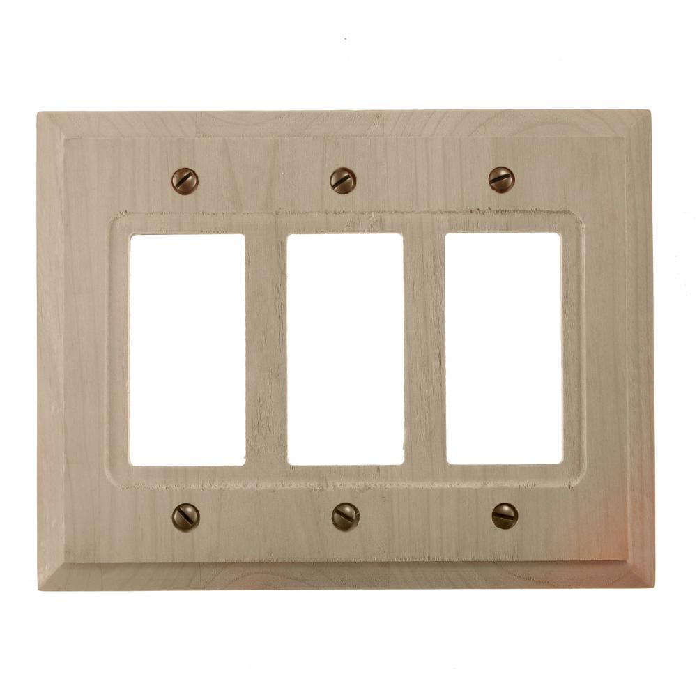 Amerelle Cabin Wood 3 Decorator Wall Plate, Unfinished Wood180RRR