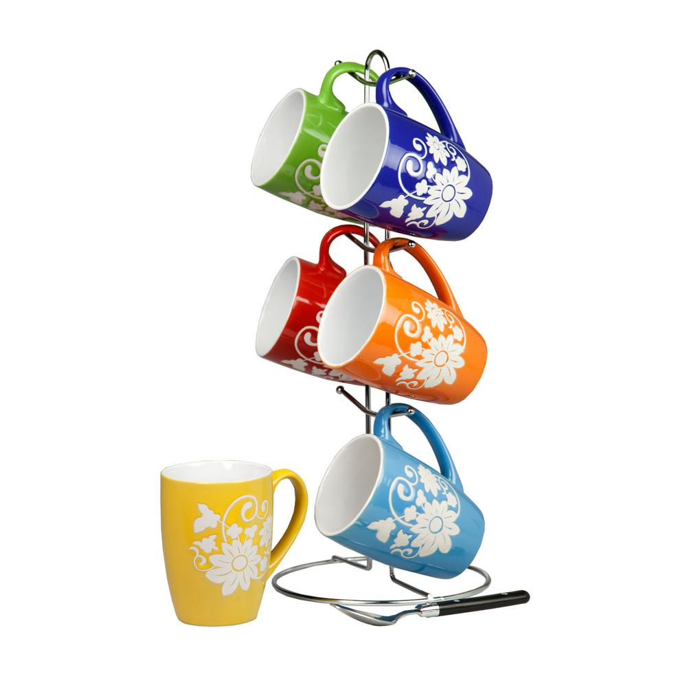 HOME basics 6-Piece 11 oz. Floral Mug Set with Stand-MS30107 - The ... HOME basics 6-Piece 11 oz. Floral Mug Set with Stand-MS30107 - The ...