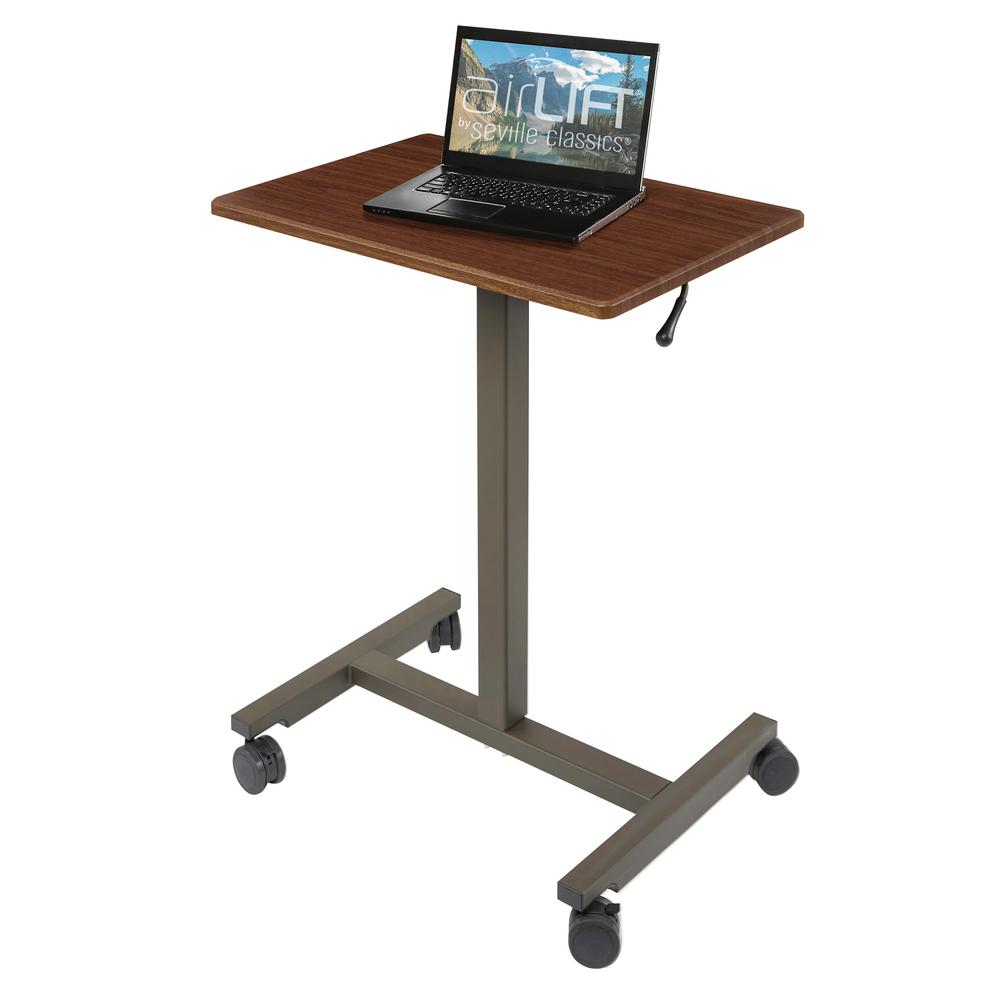 Seville Classics airLIFT 24.4 in. Rectangular Walnut Gas-Spring Sit-Stand Mobile Laptop Computer Cart Desk with Adjustable Height, Brown