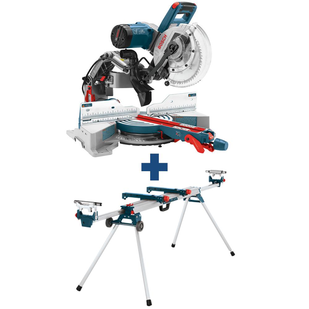 Bosch 15 Amp Corded 10 in. Dual-Bevel Sliding Glide Miter Saw with 60-Tooth Saw Blade with Bonus 32-1/2 in. Folding Leg Stand