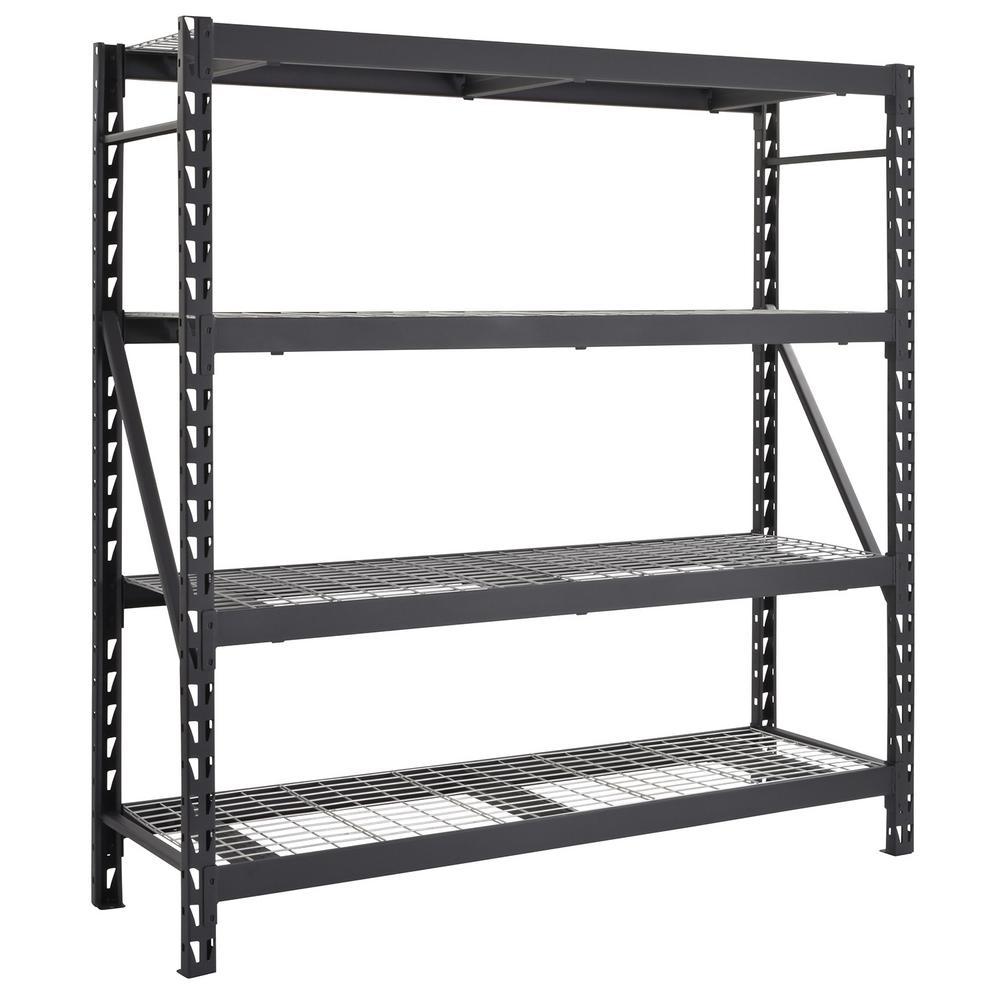 Husky 77 In W X 78 In H X 24 In D 4 Shelf Welded Steel Garage Storage Shelving Unit With Wire Deck In Black