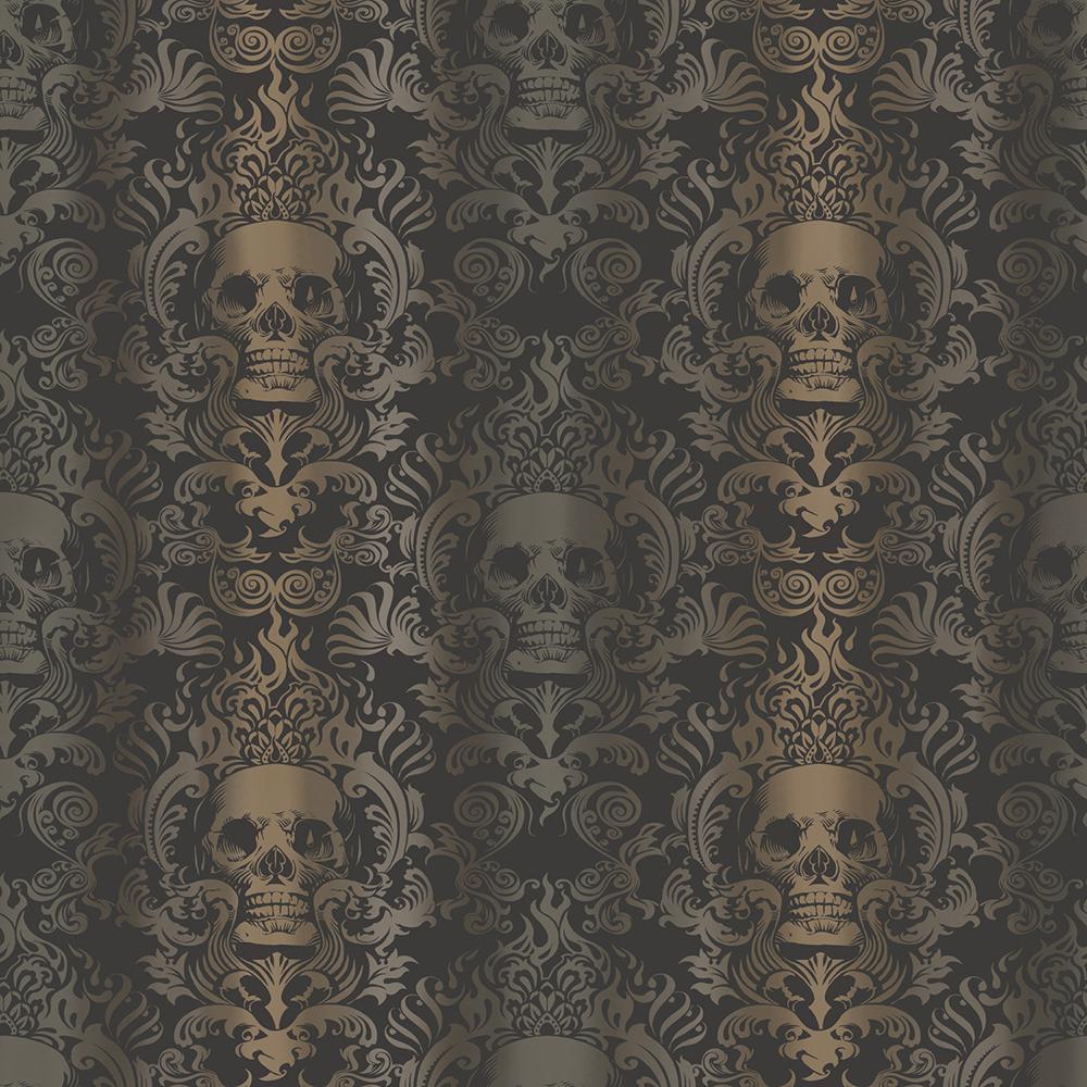 Chesapeake Luther Sand Skull Modern Damask Wallpaper Tot The Home Depot