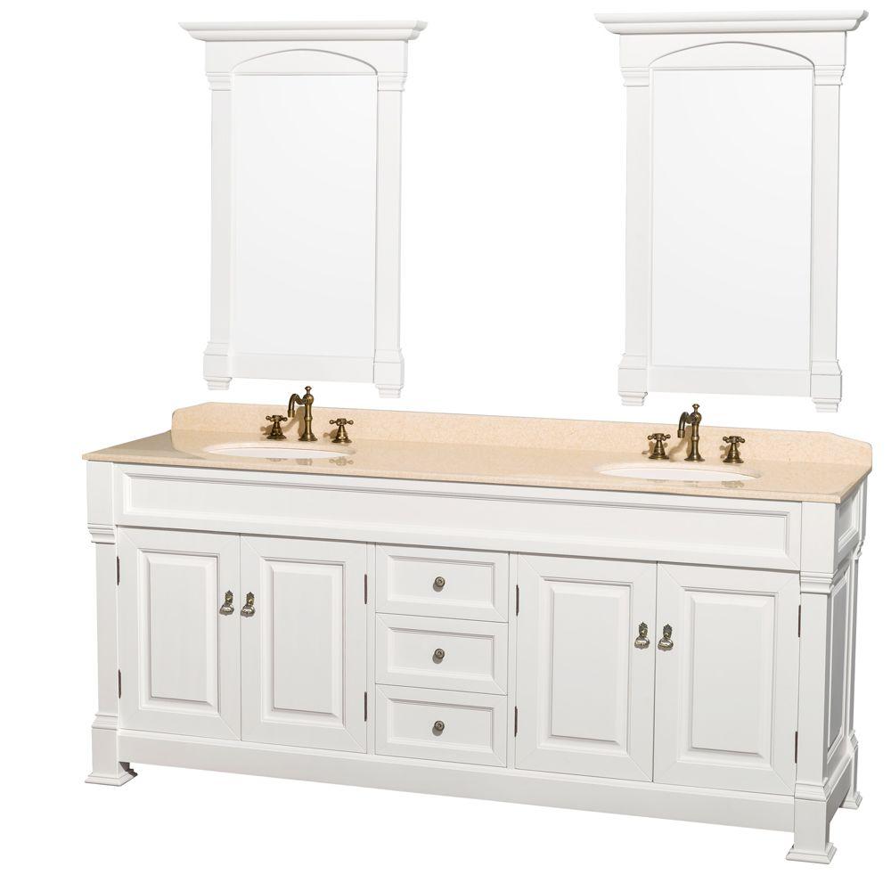 Wyndham Collection Andover 80 in. Vanity in White with Marble Vanity