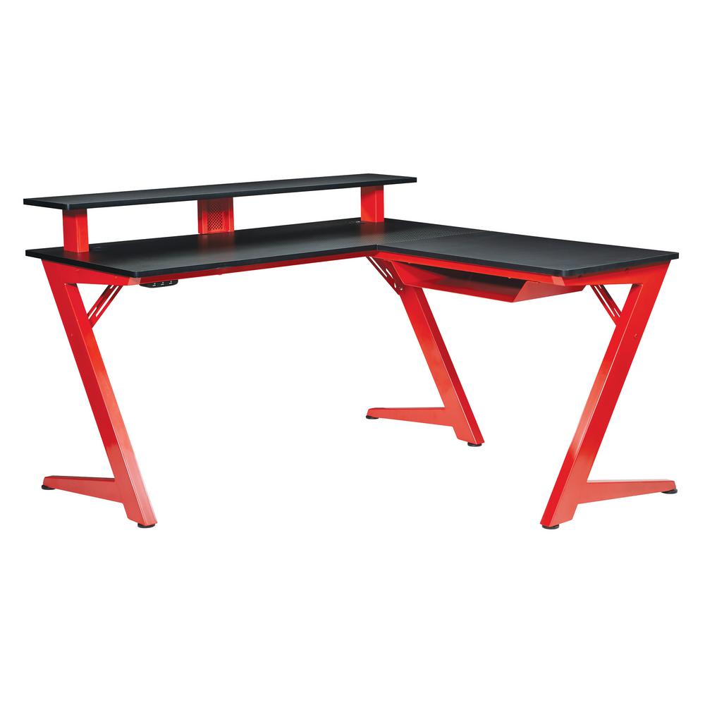 L Shaped Desks Home Office Furniture The Home Depot   Matte Red Matte Black Osp Home Furnishings Computer Desks Ava25 Rd 64 400 